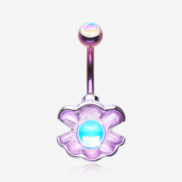 Colorline Iridescent Revo Ariel's Shell Belly Button Ring-Purple/Light Purple
